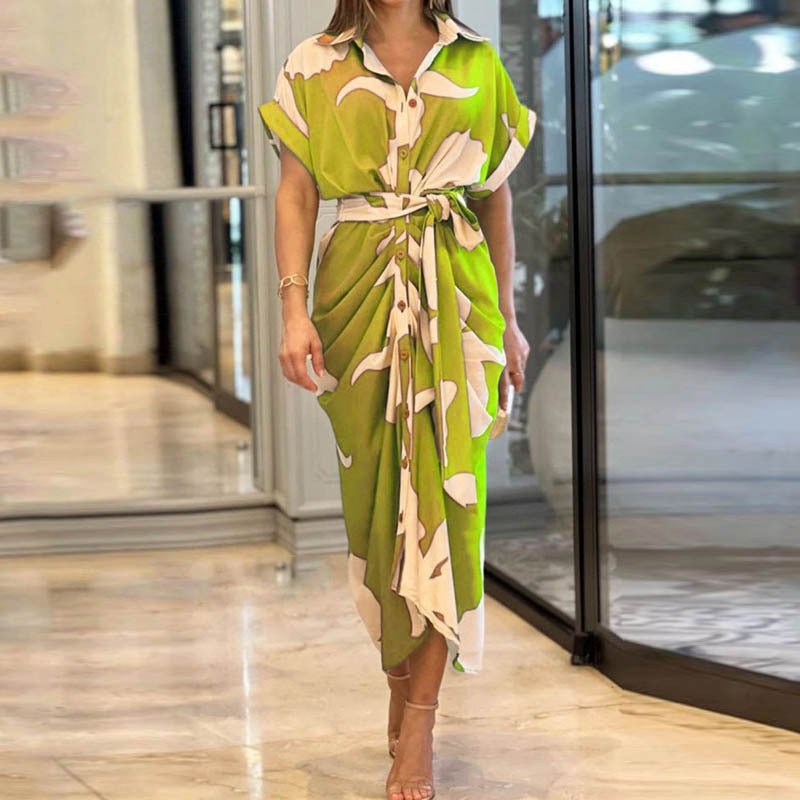Robe chemisier midi drapée à nouer
