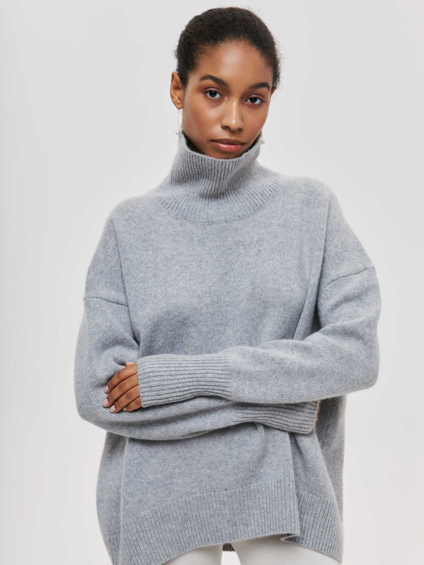 Pull Col Roulé Hiver Uni Épais
