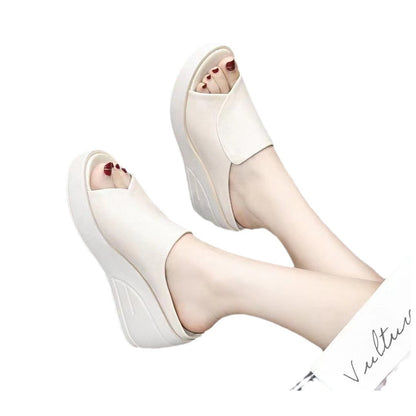 Sandales Compensées en Cuir Souple Véritable