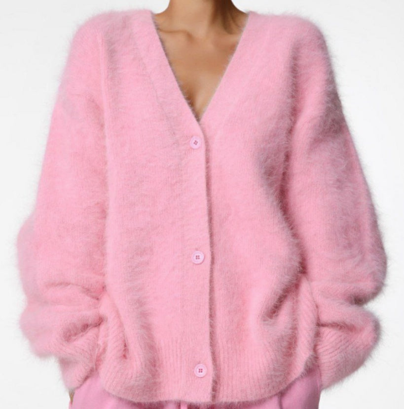 Cardigan à Boutons Col V en Maille Douce