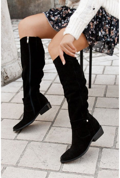 Bottes Hautes en Daim avec Fermeture Éclair