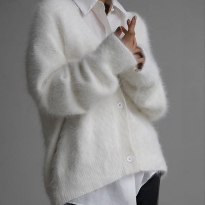 Cardigan à Boutons Col V en Maille Douce