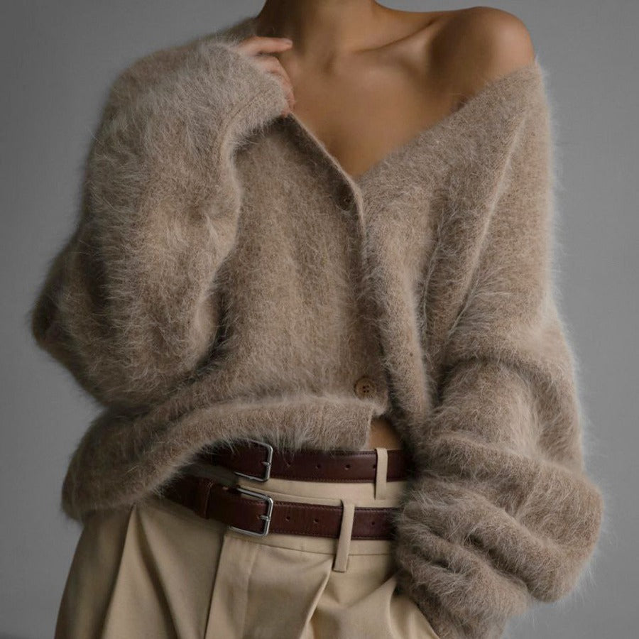 Cardigan à Boutons Col V en Maille Douce