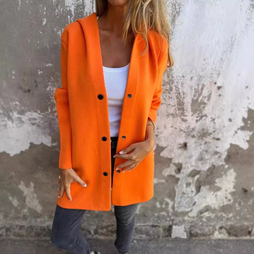 Cardigan à Capuche Décontracté à Boutonnage Simple