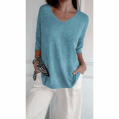 Pull à Col V Ajusté en Maille Fine