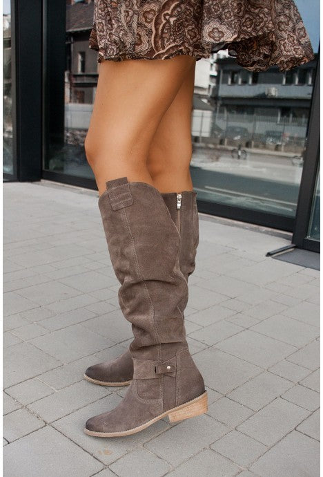 Bottes Hautes en Daim avec Fermeture Éclair