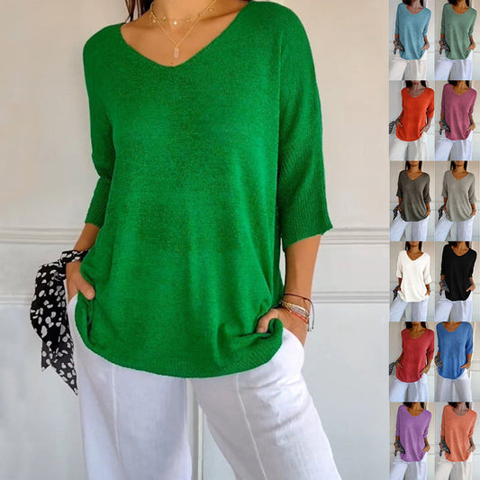 Pull à Col V Ajusté en Maille Fine
