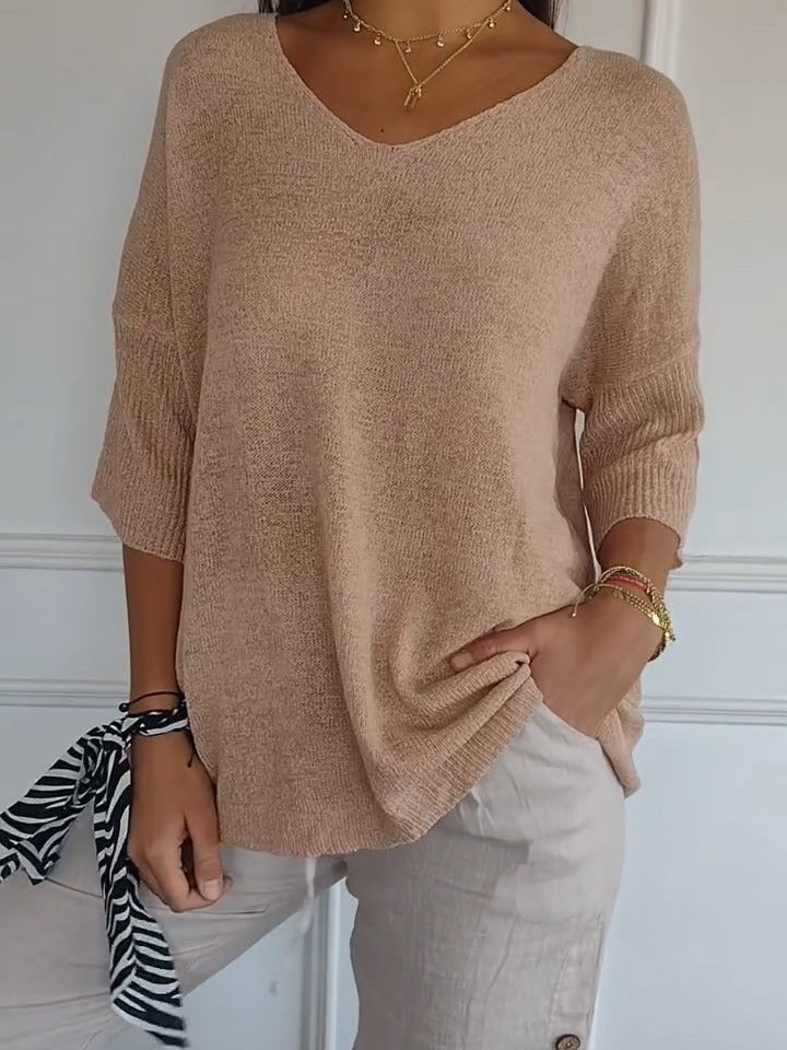 Pull à Col V Ajusté en Maille Fine