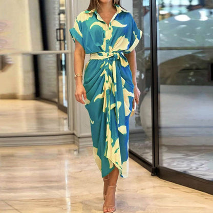 Robe chemisier midi drapée à nouer