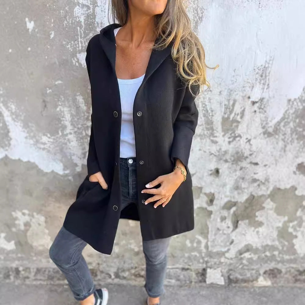 Cardigan à Capuche Décontracté à Boutonnage Simple