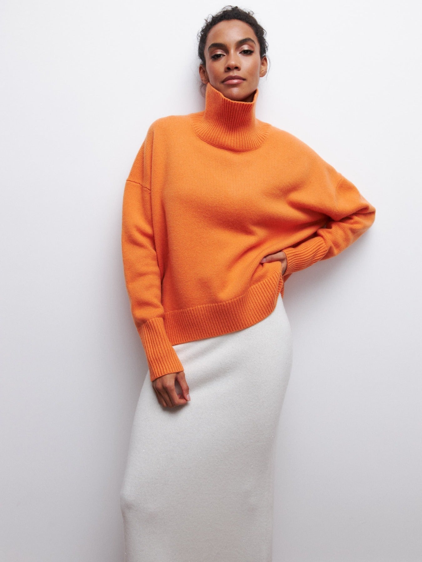 Pull Col Roulé Hiver Uni Épais