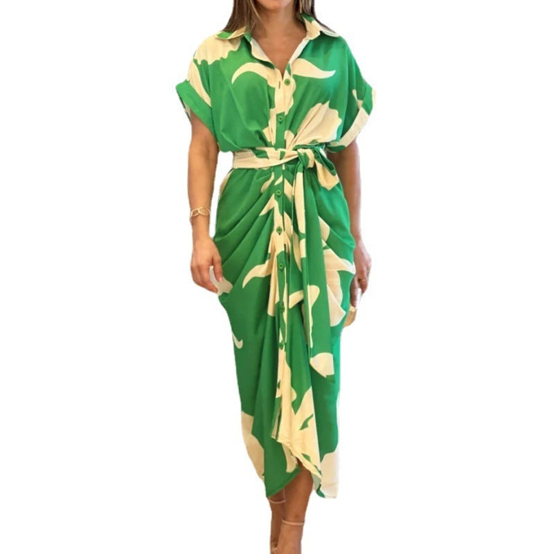 Robe chemisier midi drapée à nouer