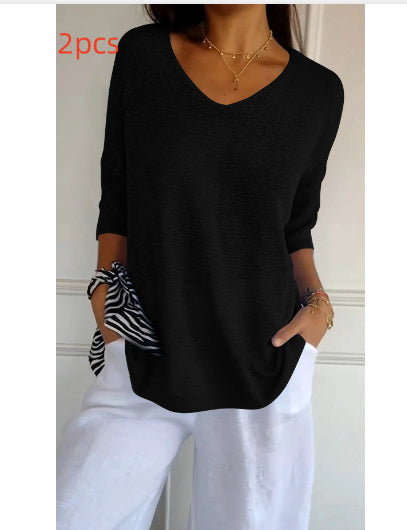 Pull à Col V Ajusté en Maille Fine