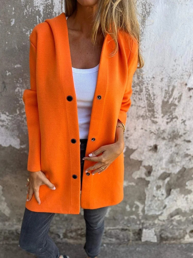 Cardigan à Capuche Décontracté à Boutonnage Simple