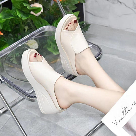 Sandales Compensées en Cuir Souple Véritable