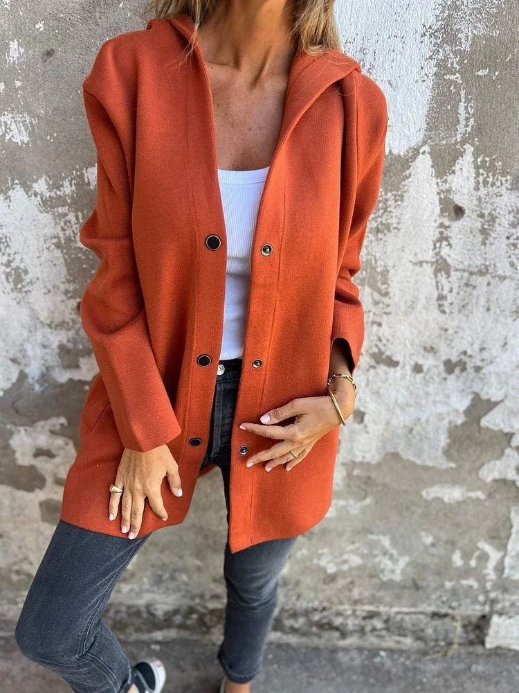 Cardigan à Capuche Décontracté à Boutonnage Simple