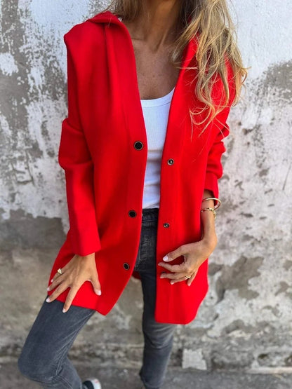 Cardigan à Capuche Décontracté à Boutonnage Simple