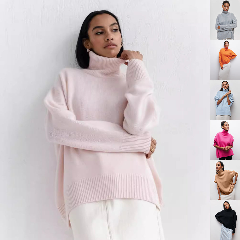 Pull Col Roulé Hiver Uni Épais