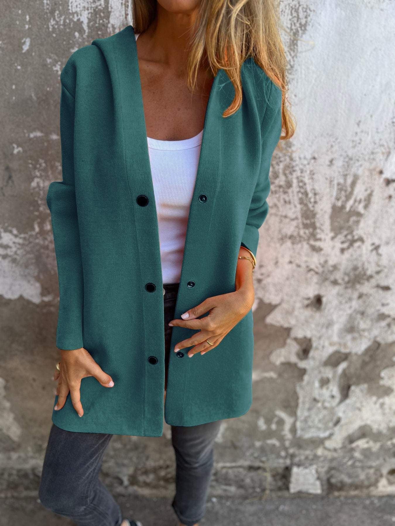 Cardigan à Capuche Décontracté à Boutonnage Simple