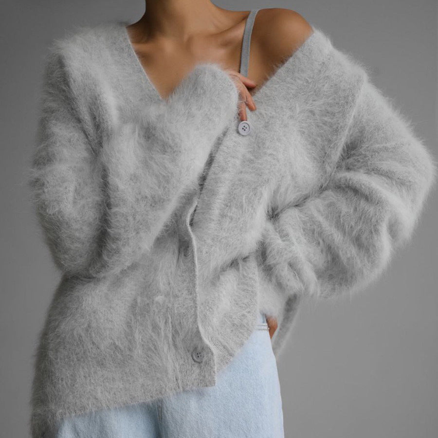 Cardigan à Boutons Col V en Maille Douce