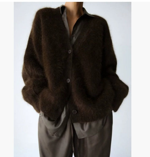 Cardigan à Boutons Col V en Maille Douce