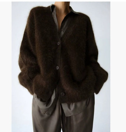 Cardigan à Boutons Col V en Maille Douce