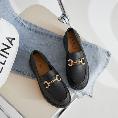 Chaussures Plateformes Rétro à Bout Rond & Boutons Dorés