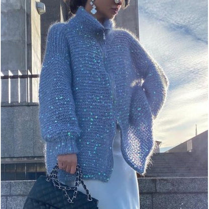 Manteau en maille style western chic avec détail sequins