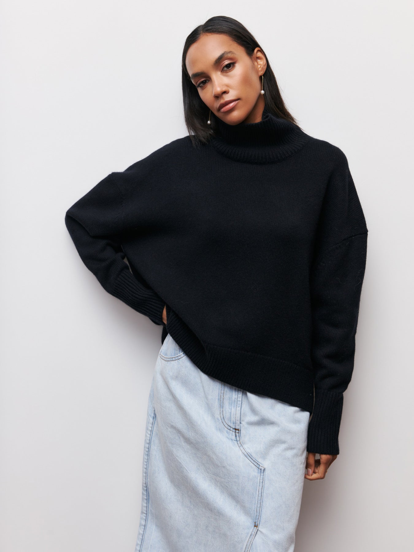 Pull Col Roulé Hiver Uni Épais