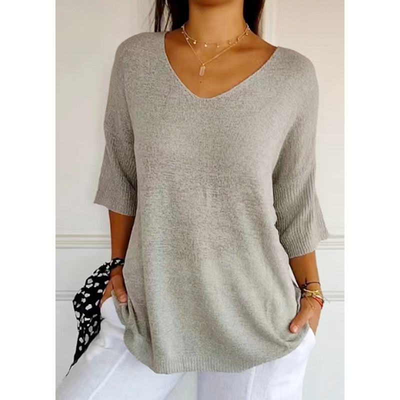 Pull à Col V Ajusté en Maille Fine