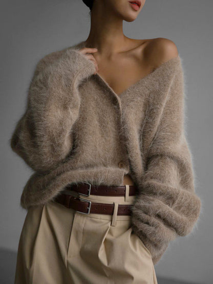 Cardigan à Boutons Col V en Maille Douce