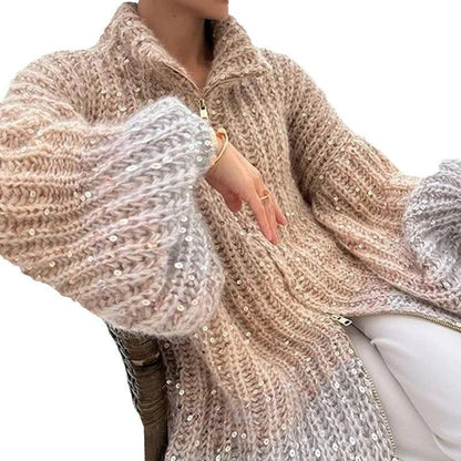 Manteau en maille style western chic avec détail sequins