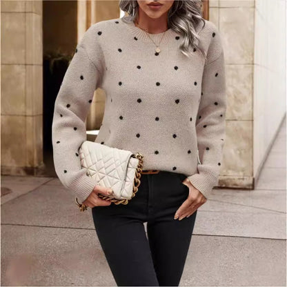 Pull fashion col rond à pois jacquard – manches longues