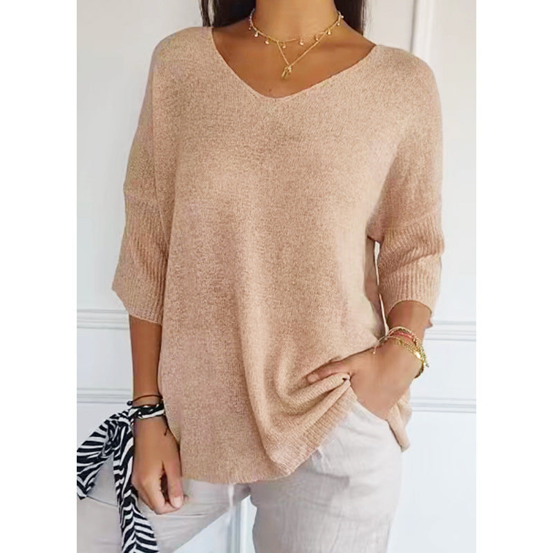 Pull à Col V Ajusté en Maille Fine