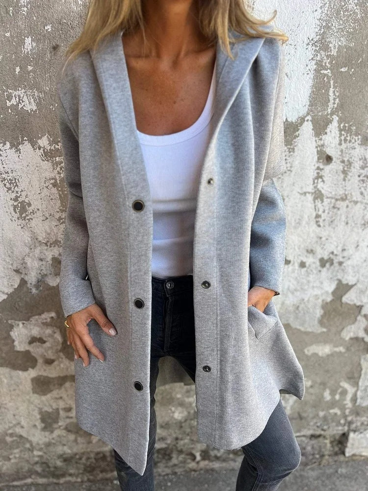 Cardigan à Capuche Décontracté à Boutonnage Simple