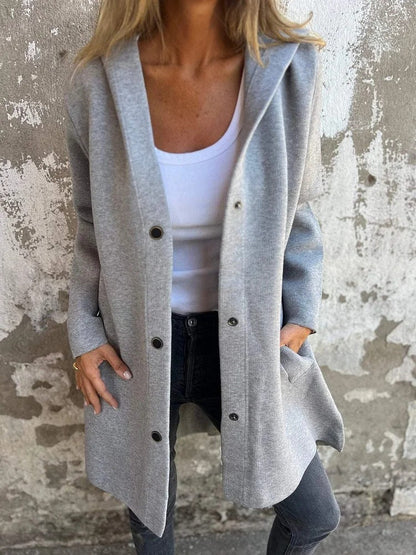 Cardigan à Capuche Décontracté à Boutonnage Simple