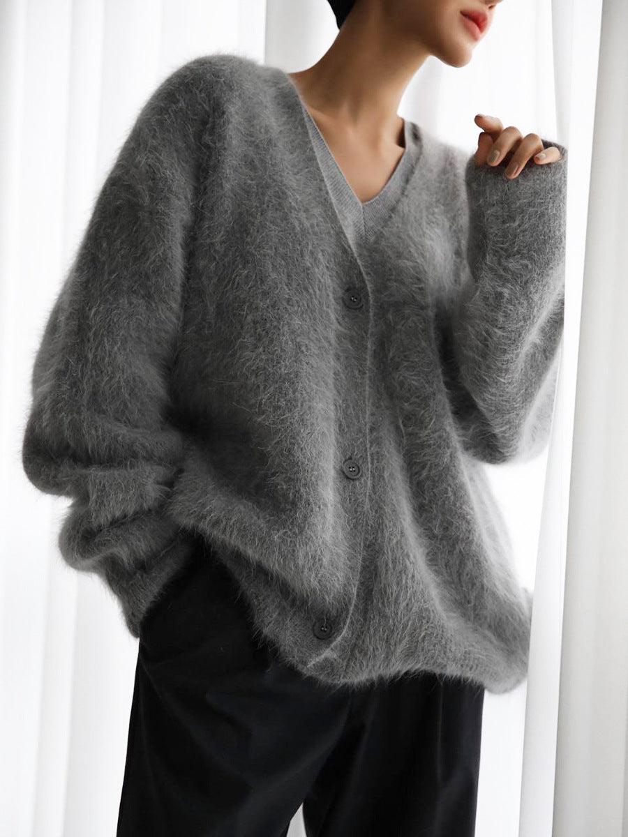 Cardigan à Boutons Col V en Maille Douce
