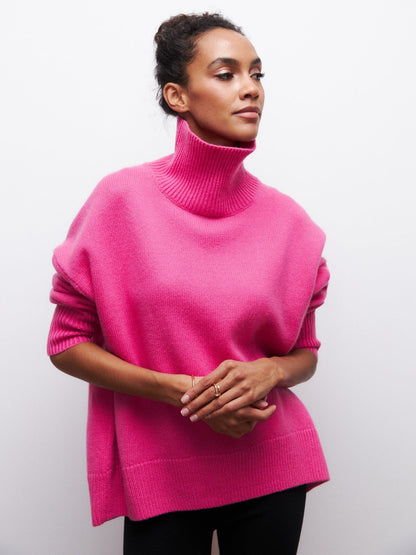 Pull d’hiver à col roulé pour femme, chaud et élégant.