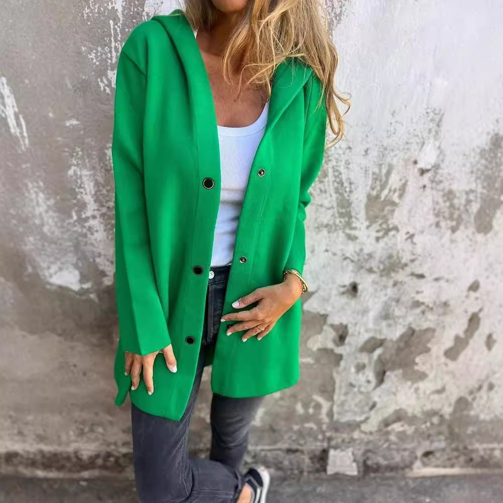 Cardigan à Capuche Décontracté à Boutonnage Simple