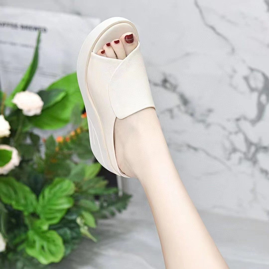 Sandales Compensées en Cuir Souple Véritable