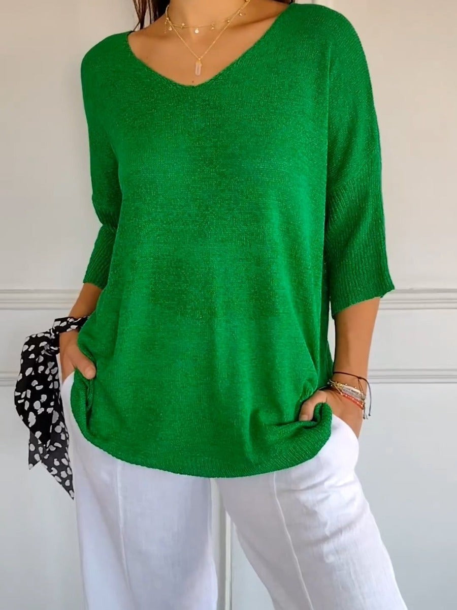 Pull à Col V Ajusté en Maille Fine