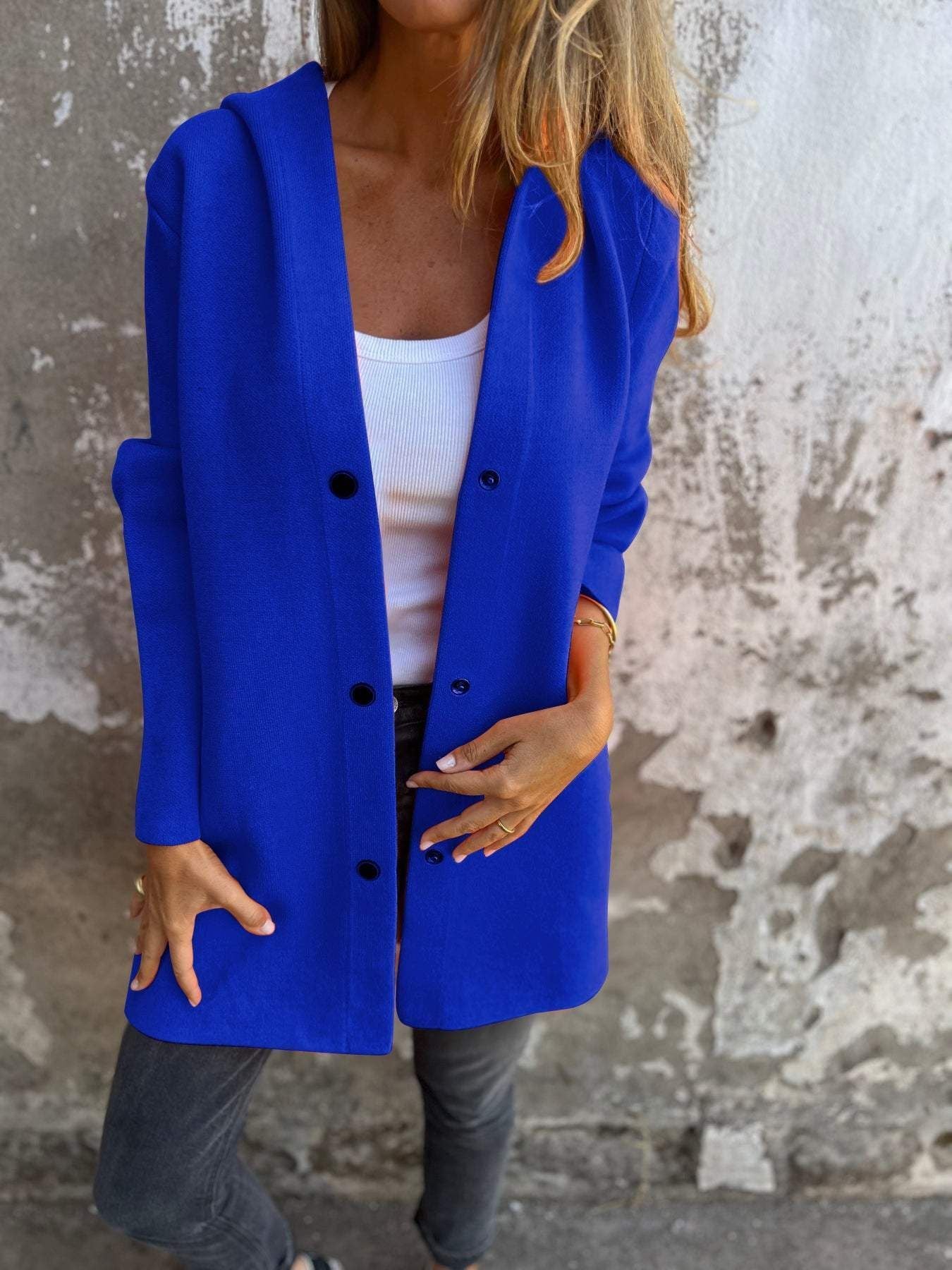 Cardigan à Capuche Décontracté à Boutonnage Simple