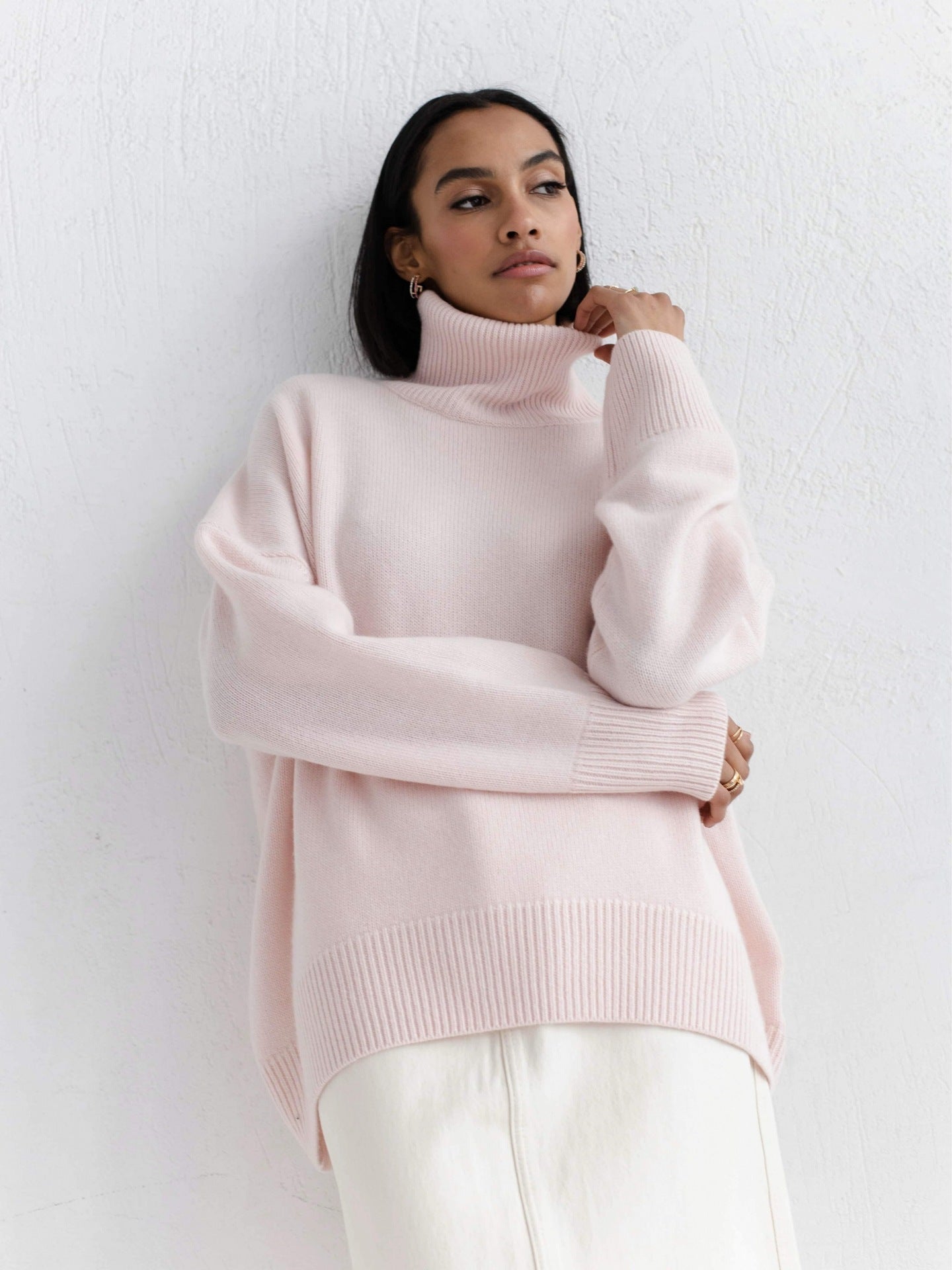 Pull Col Roulé Hiver Uni Épais