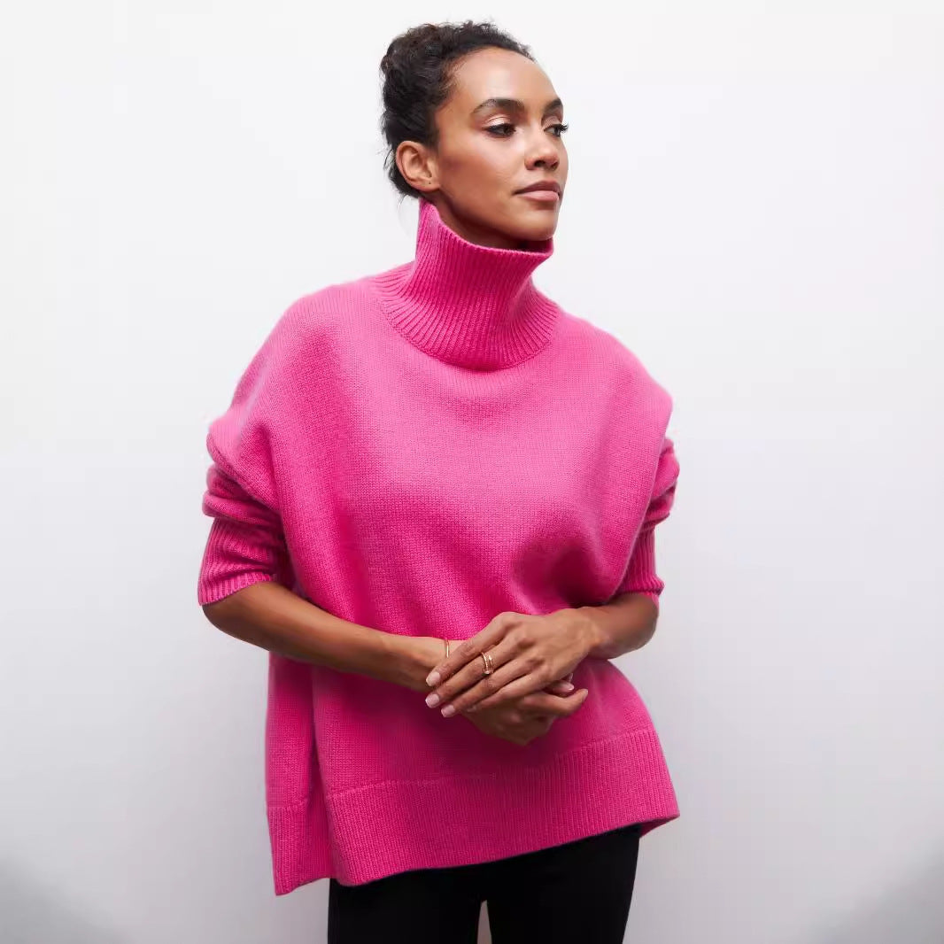 Pull Col Roulé Hiver Uni Épais