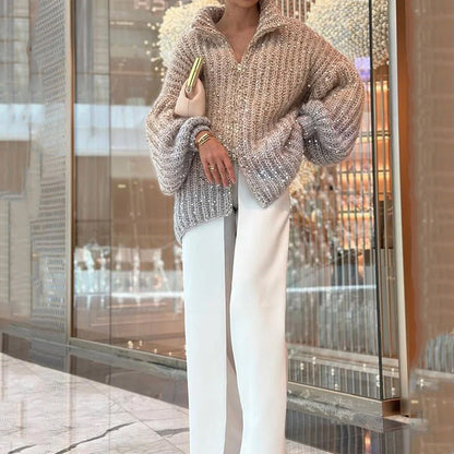 Manteau en maille style western chic avec détail sequins