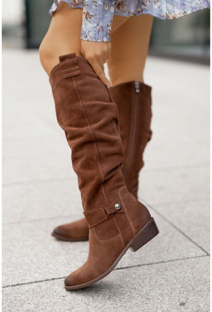 Bottes Hautes en Daim avec Fermeture Éclair