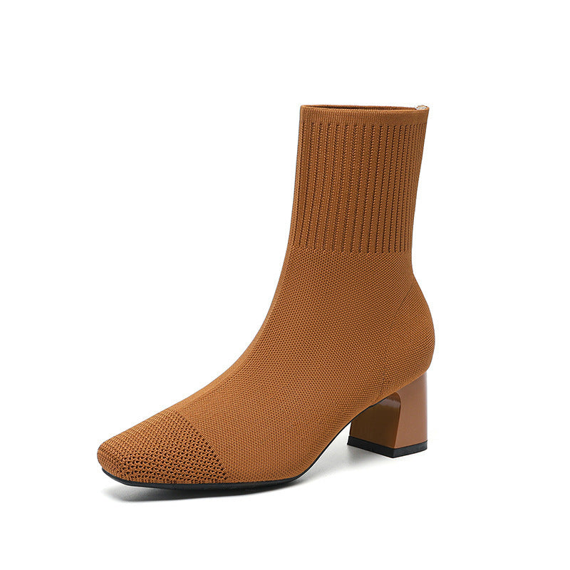 Bottines Chaussettes à Talons Épais