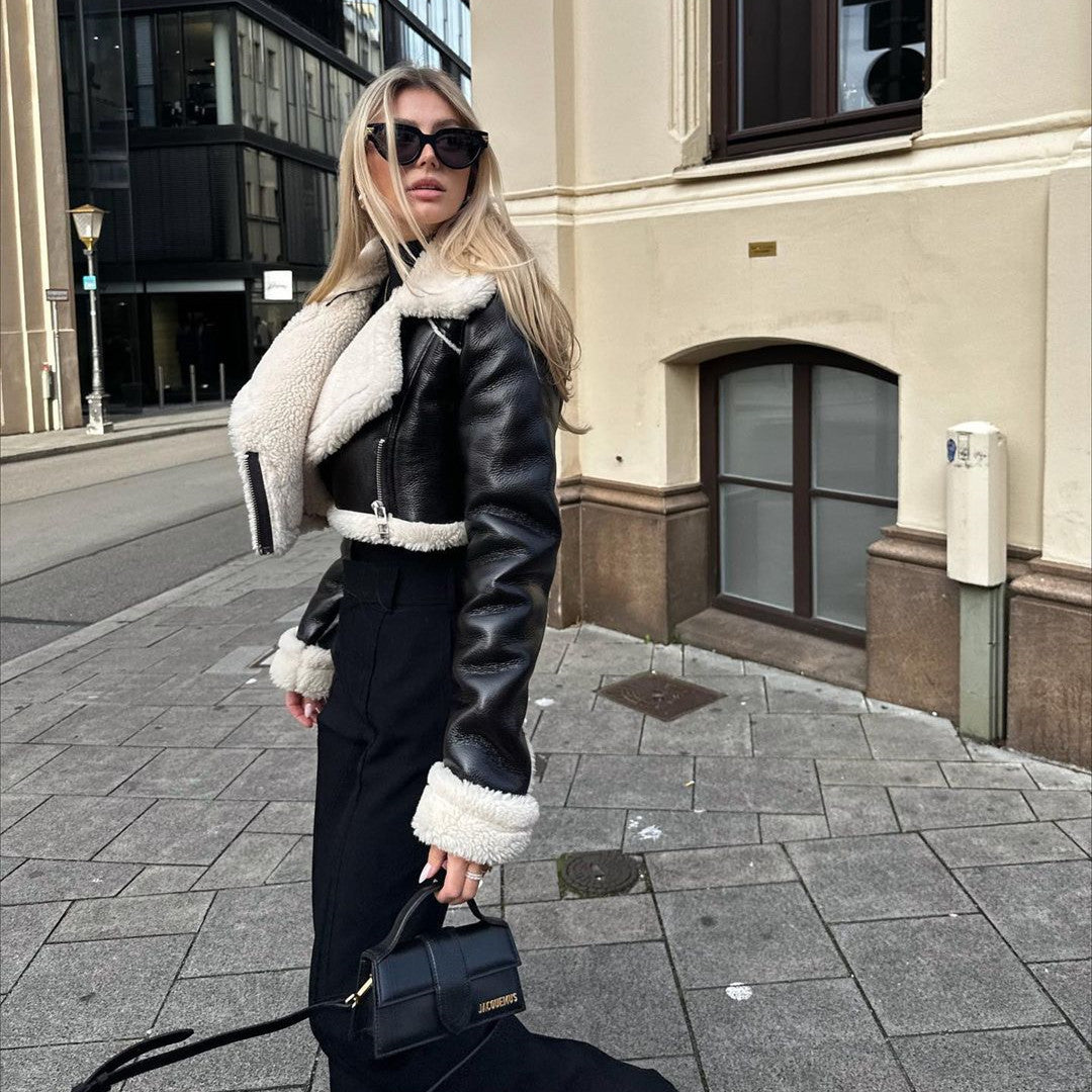 Veste Courte Réversible Fourrure & Zipper