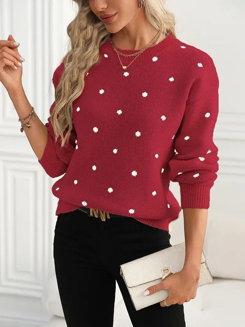 Pull à Pois Élégant à Col Rond
