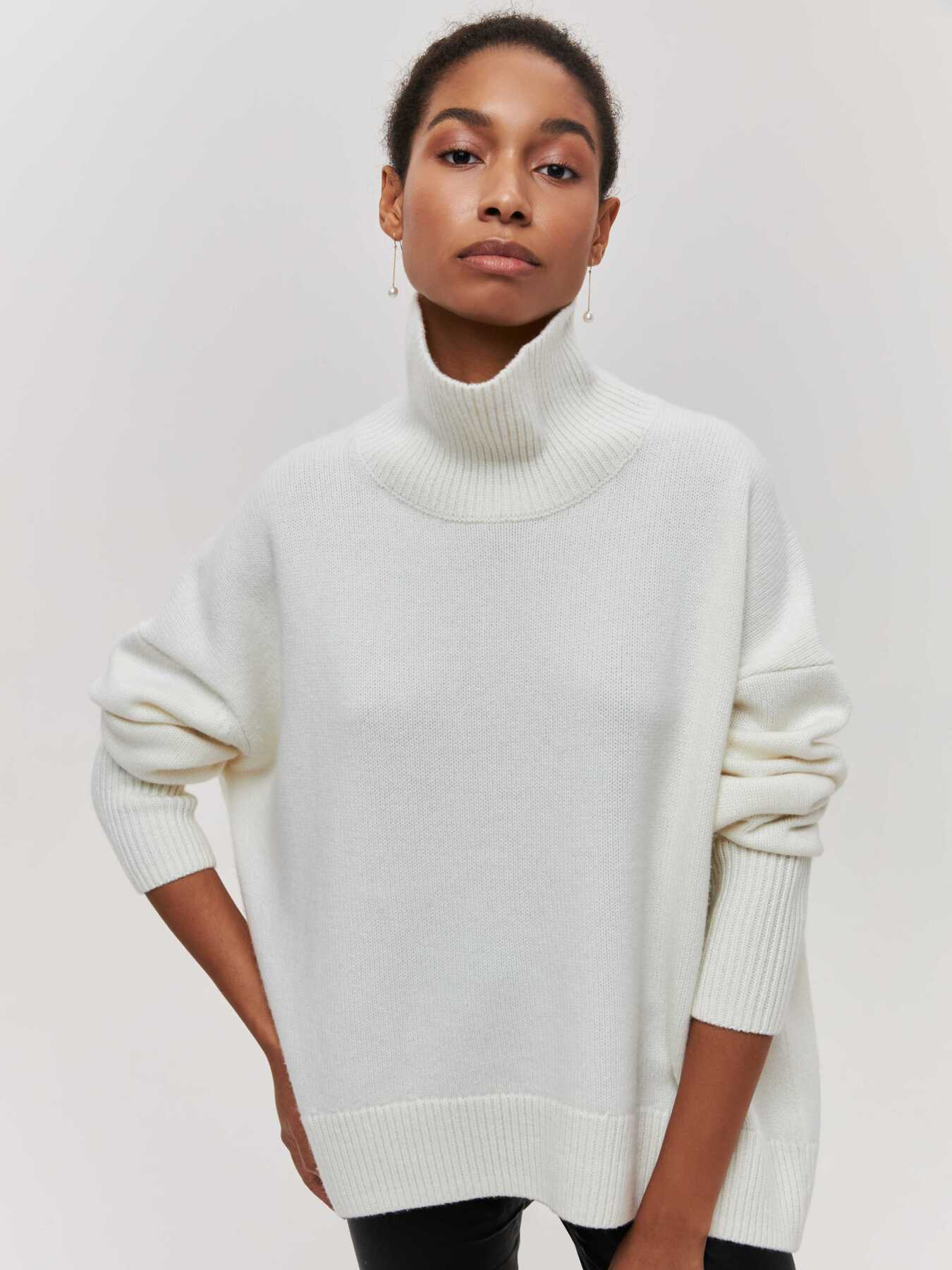 Pull Col Roulé Hiver Uni Épais